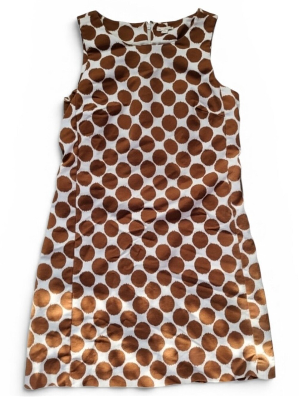 Vintage GAP Brown White Polka Dot Shift Mini Dress M 60s Sleeveless Zip Back